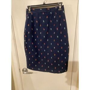 LILLY PULITZER Jean Skirt Blue Denim floral STRETCH Embroidered A Line Size 4